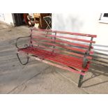 Red Painted Wooden and Metal Garden Bench