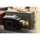 Boxed Magic Lantern with adjustable brass lens and quantity of glass slides