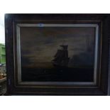 Gilt Framed Oil on Canvas of Sailing Boat at Sea