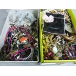 Large quantity of mainly costume jewelry in two boxes