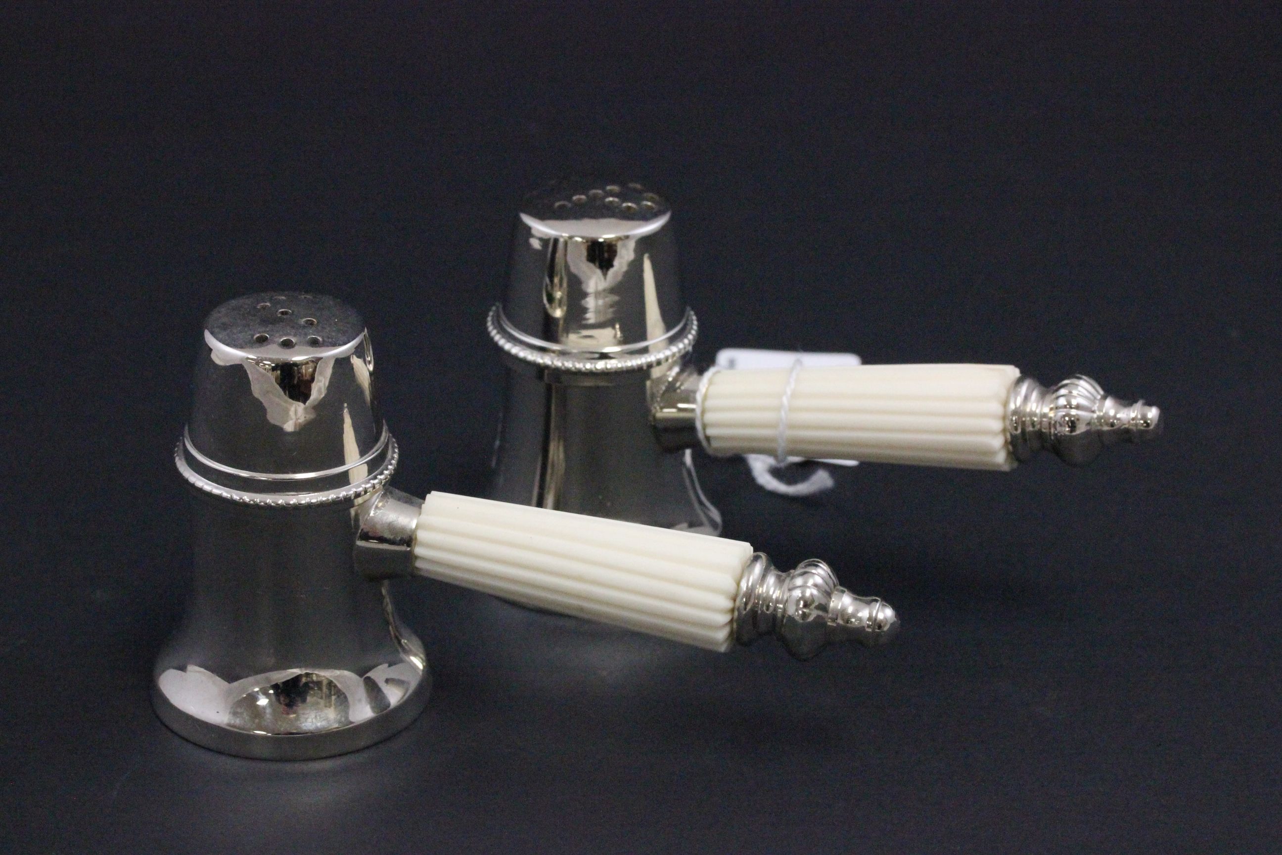 Silver Plated Salt and Pepper Pot, each with ivorine effect handles