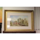 Large gilt framed watercolour, country scene signed by 19th Century artist J.Barrett