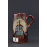 Early 20th Century over glazed French jug with Knight and Bird design, inscription to base