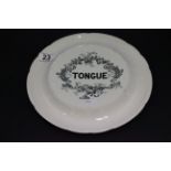 K&C B Early 20th century ' Tongue ' Meat Plate