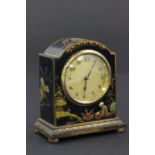 Early 20th century Small Mantle Clock in Black Lacquered Chinoiserie Case