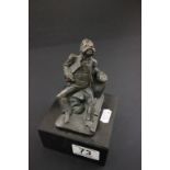 Antique Bronze of a Drunken French Dragoon on a Later Black Marble Plinth