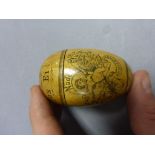 German treen etui in egg form marked "Columbus Ei Nadel Etuis"