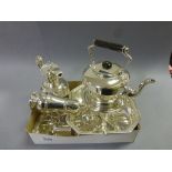 Box of mixed silver plated items to include; toast rack, kettle on stand, water jug