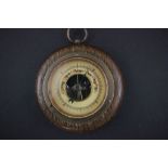 Early 20th century Small Circular Oak Cased Barometer