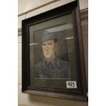 WWII Interest Oil Painting Portrait of German Soldier in Uniform