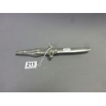 Aluminium letter opener with nude female handle, marked "Naples 1945" to blade