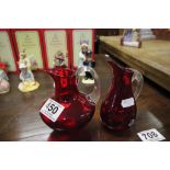 Two Whitefriars Ruby Red Jugs