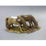 Good Quality Carved Soapstone Group of Two Horses signed to base
