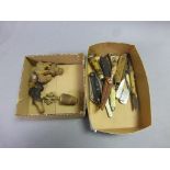 Box of vintage penknives and another with vintage bottle stoppers