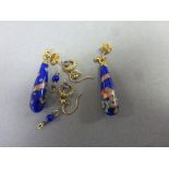 Pair of vintage gold, sapphire & seed pearl earrings plus a pair of Murano glass earrings