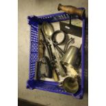 A large silver plated, iron, kitchen cutter and other items