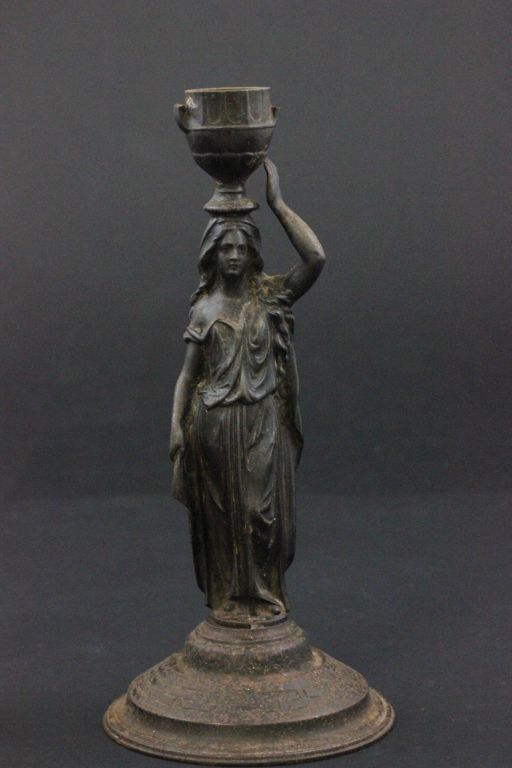 A pair of spelter candlesticks in form of ladies - Image 2 of 5