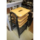 Four Stacking Laboratory Stools with Beech Seats and Tubular Metal Frames