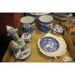 Quantity Blue and White Ceramics including Abbey George Jones Pots