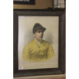 A Victorian framed print of horse racing jockey George Barrett