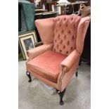 Queen Anne Style Wingback Armchair with buttonback