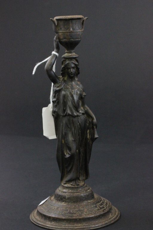 A pair of spelter candlesticks in form of ladies - Image 3 of 5