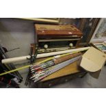 Vintage Archery Equipment, solid fibreglass Flat Bow 58", Belted Cane Quiver and 9 Arrows, Arrow