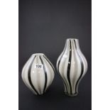 Two decorative striped glass vases