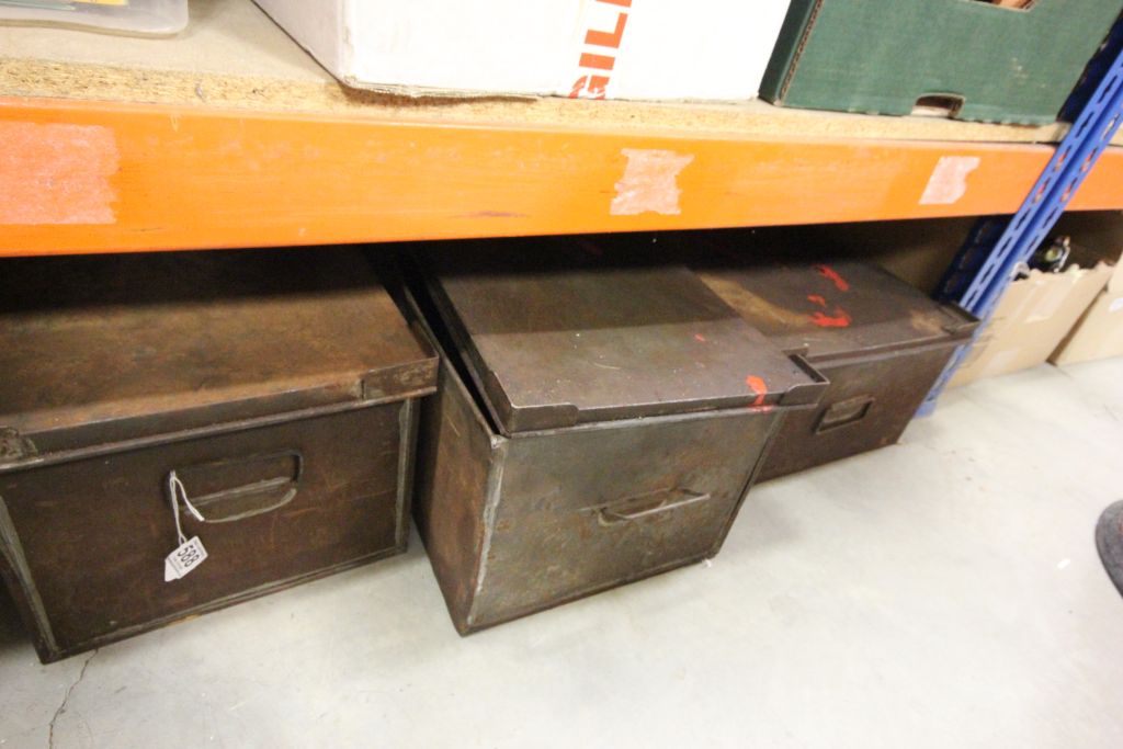 Three vintage metal toolboxes each with various tools