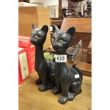 Pair of Black Bretby Style Cats