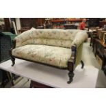 Small Victorian Two Seater Settee with Ebonised Walnut Frame