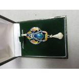 Silver and Enamel Art Nouveau Style Pendant Necklace Cased