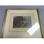 Gilt Framed Oil Painting of a Farmhouse with Cattle and Farmfolk to foreground