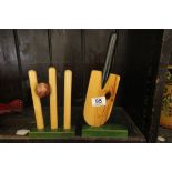 Wooden Bookends in the form of a Cricket Bat and Stumps made by Stylrite