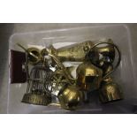 Box of Mixed Small Brass to include Watering Can, Bird Cage. etc