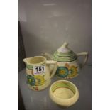 Clarice Cliff Three Piece Aurea Tea Set