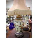 Large Floral Patterned Ceramic Table Lamp