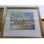 Frazer Tomlin, Watercolour of river and bridge scene, signed lower right