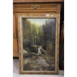 A framed oil on canvas of North American river scene