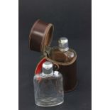Pair of Glass Hunting Flasks in Leather Case