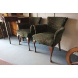 Pair of Early 20th century Upholstered Tub Chairs raised on cabriole legs