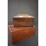 A Victorian mahogany work box, along with a Victorian tea caddy