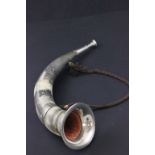 White Metal Mounted Hunting Horn decorated with Archer and Stag