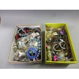 Two boxes of vintage costume jewellery
