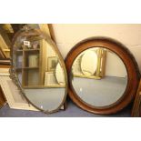 Copper Oval Framed Mirror and an Oak Oval Framed Mirror