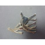 Silver Art Deco Style Brooch of a Lady walking her Dog