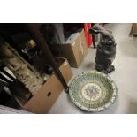 Mixed Lot including Contemporary Model of Hare, Chinese Soapstone Carving of Guanyin, Pottery
