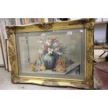A large pastel still life signed Popovice, 1935, in a gilt frame