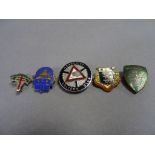 Five Vintage Enamel Badges including Headlight Drivers Club