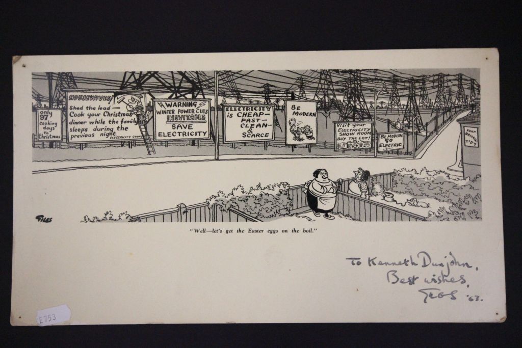 A Ronald Giles cartoon "Well- Lets get the Easter eggs on the boil" signed lower right "To Kenneth